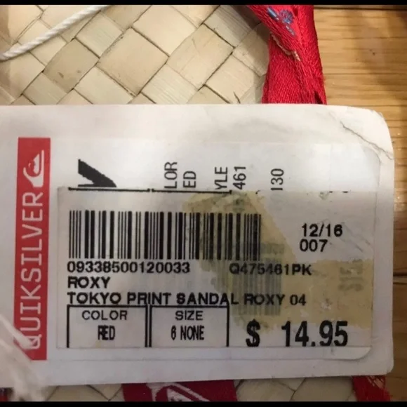 Rare Roxy Quiksilver Straw Basket Weave Flip-Flops Sandals Sz 6 - Tokyo Print - Picture 3 of 5